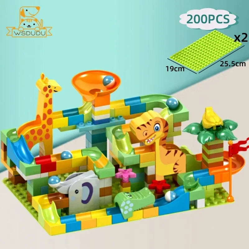 Rutsche Marmorkugeln Bausteine ​​Tier Dinosaurier Rennen Laufstrecke Modellbau Stapel Große Ziegel Spiel Puzzle Spielzeug Kind Geschenk