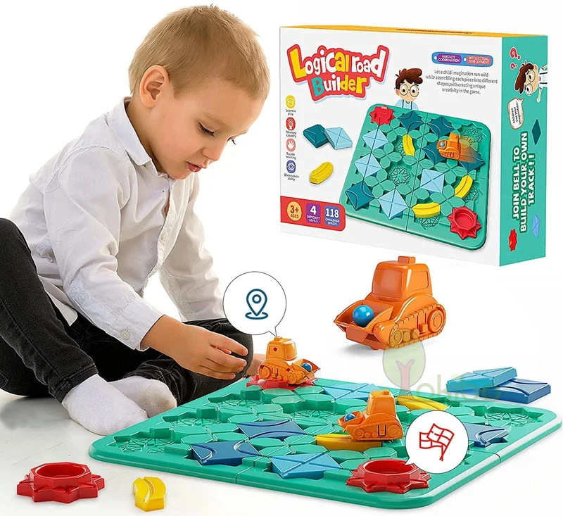 Logik-Brettspiel für Kinder, Marmorbahn-Blöcke, Puzzle, Auto-Strecke, Spielzeug, Rennwagen-Schienenblöcke, Schienen-Bau- und Konstruktionsspiel