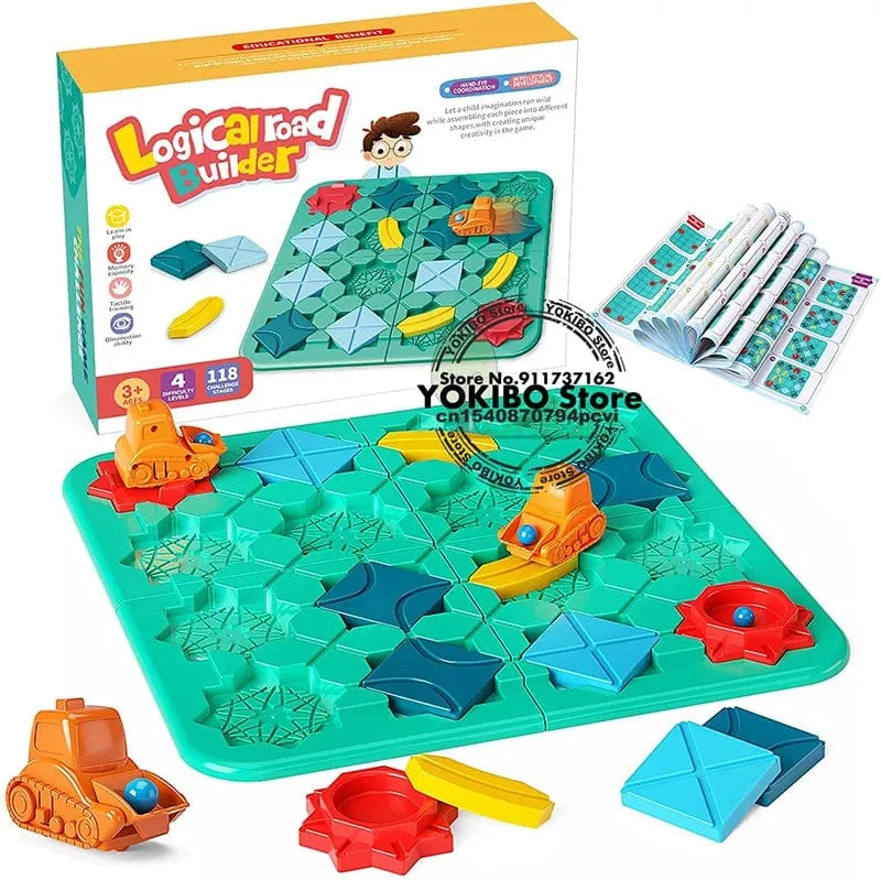 Logik-Brettspiel für Kinder, Marmorbahn-Blöcke, Puzzle, Auto-Strecke, Spielzeug, Rennwagen-Schienenblöcke, Schienen-Bau- und Konstruktionsspiel
