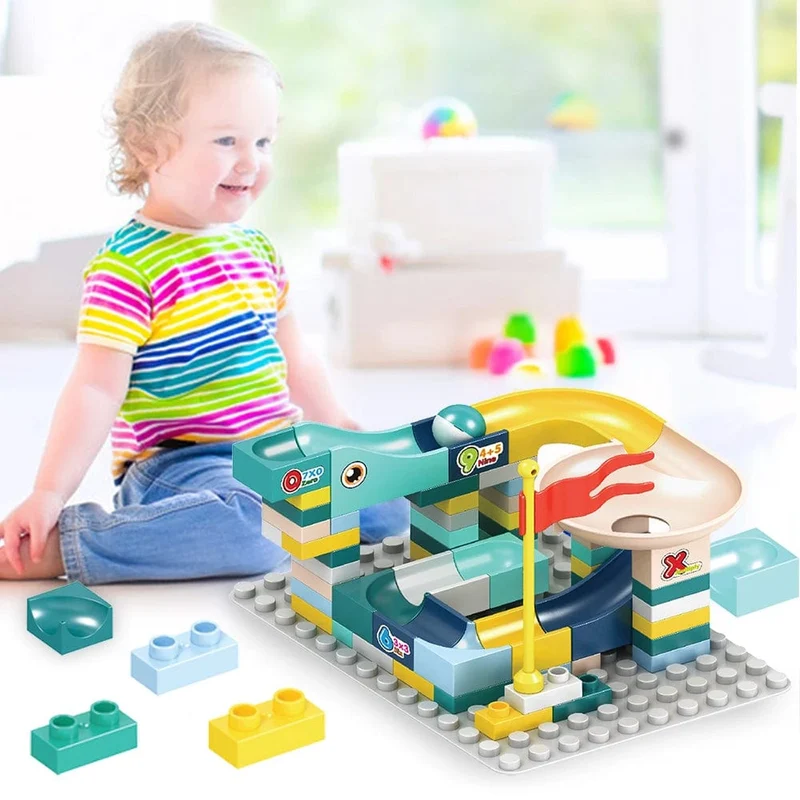 65 teile/satz Marmor Rennen Run Block Kompatibel Duploed Bausteine ​​Kunststoff Trichter Rutsche DIY Montage Bricks Klassische Grundplatten