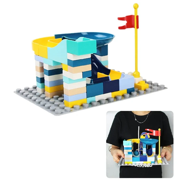 65 teile/satz Marmor Rennen Run Block Kompatibel Duploed Bausteine ​​Kunststoff Trichter Rutsche DIY Montage Bricks Klassische Grundplatten