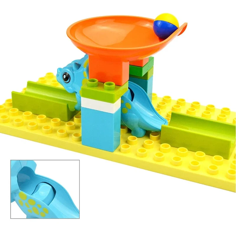 Großer Baustein, Marmor-Rennlauf, Rutschbahn, Labyrinth, Ball, Trichter, Dinosaurier, Tier, große Partikel, Ziegel, kompatibles Duploes-Spielzeug
