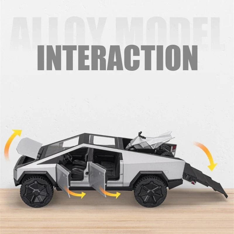 1/24 Tesla Cybertruck Pickup Legierung Auto Modell Druckguss Metall Spielzeug Geländewagen Auto Modell Simulation Sound und Licht Kinder Geschenk
