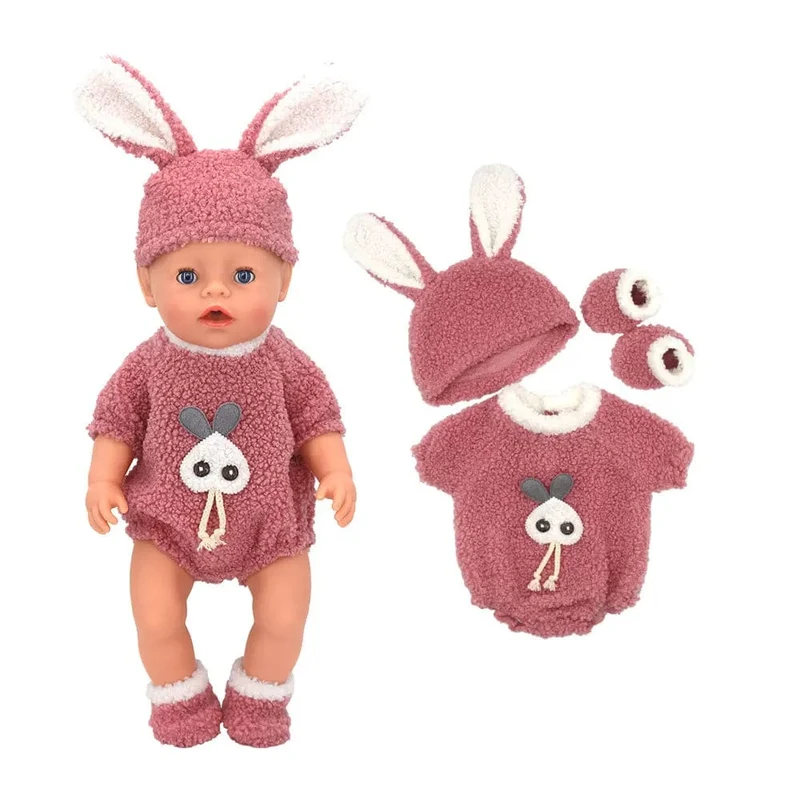 Anzug + Schuhe Puppen-Outfit für 17-Zoll-43-cm-Babypuppen, niedliche Pullover, Strampler, Puppenkleidung