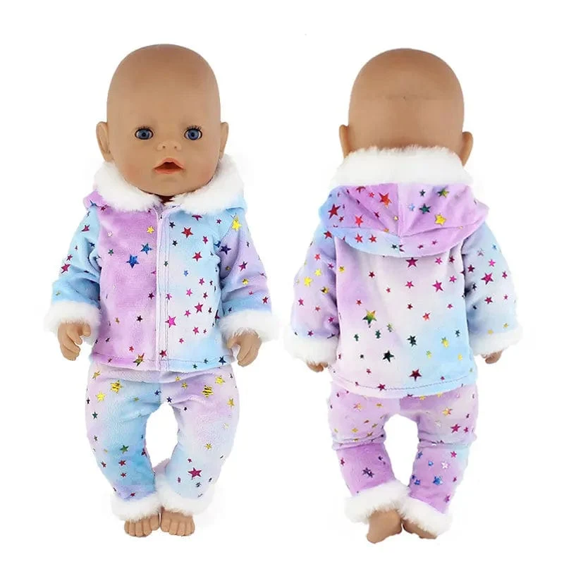 Anzug + Schuhe Puppen-Outfit für 17-Zoll-43-cm-Babypuppen, niedliche Pullover, Strampler, Puppenkleidung