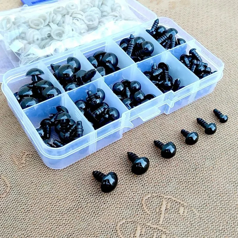 100 stücke 10mm Augapfel Puppe Zubehör Schwarz Kunststoff Plüsch Sicherheitsaugen Amigurumi Für Spielzeug 6mm 8mm 12mm DIY Lustige Spielzeug Augen Tier