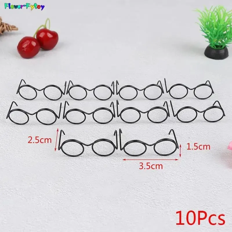 2/10/12Pcs Mode Runde Rahmen Linsenlose Retro Coole Puppe Gläser Für Puppe 30cm Runde Rahmen Keine Linse Retro Coole Puppe Brille Schwarz