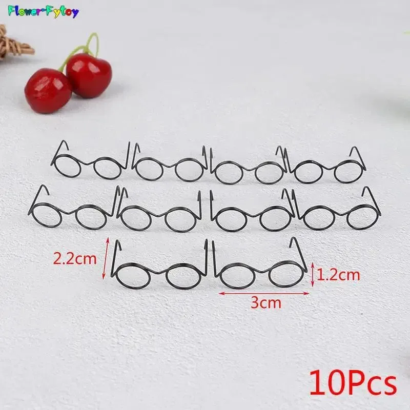 2/10/12Pcs Mode Runde Rahmen Linsenlose Retro Coole Puppe Gläser Für Puppe 30cm Runde Rahmen Keine Linse Retro Coole Puppe Brille Schwarz