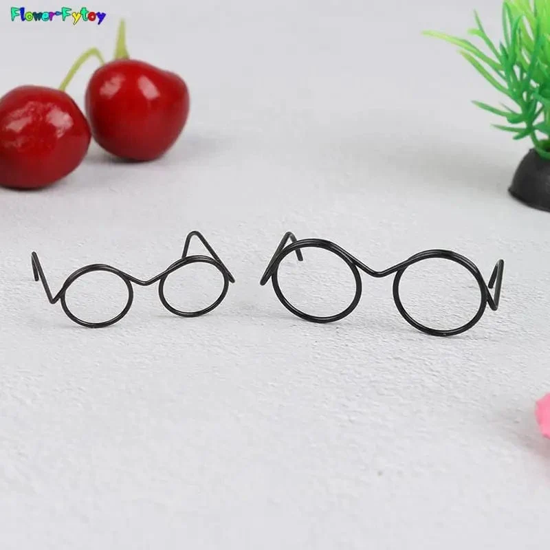 2/10/12Pcs Mode Runde Rahmen Linsenlose Retro Coole Puppe Gläser Für Puppe 30cm Runde Rahmen Keine Linse Retro Coole Puppe Brille Schwarz