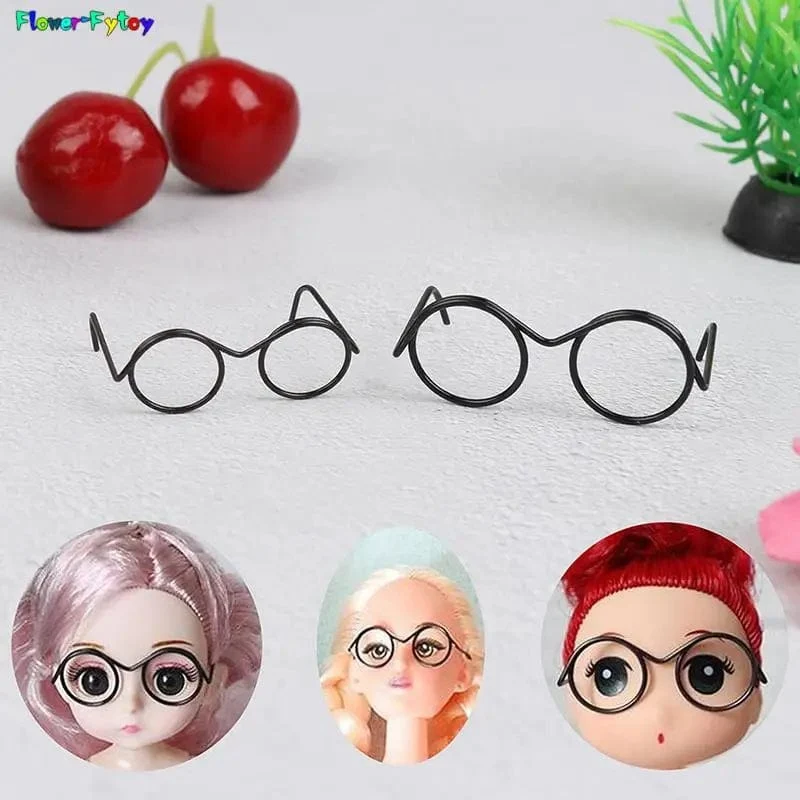 2/10/12Pcs Mode Runde Rahmen Linsenlose Retro Coole Puppe Gläser Für Puppe 30cm Runde Rahmen Keine Linse Retro Coole Puppe Brille Schwarz