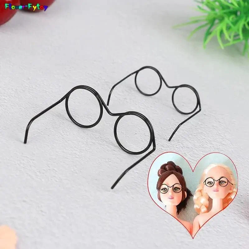 2/10/12Pcs Mode Runde Rahmen Linsenlose Retro Coole Puppe Gläser Für Puppe 30cm Runde Rahmen Keine Linse Retro Coole Puppe Brille Schwarz