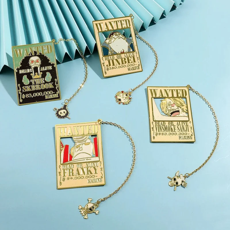 Anime One Piece Piratesreward Metall-Lesezeichen mit Quaste, goldfarben, Luffy Wanted, Lesezeichen, Geschenke für Fans, Sammlungszubehör