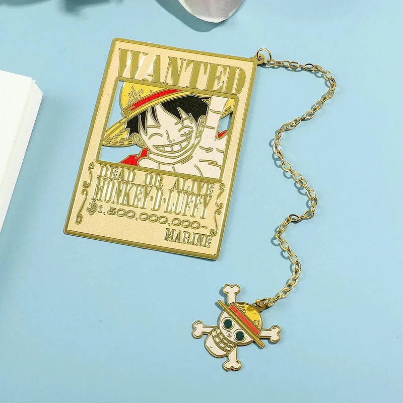 Anime One Piece Piratesreward Metall-Lesezeichen mit Quaste, goldfarben, Luffy Wanted, Lesezeichen, Geschenke für Fans, Sammlungszubehör
