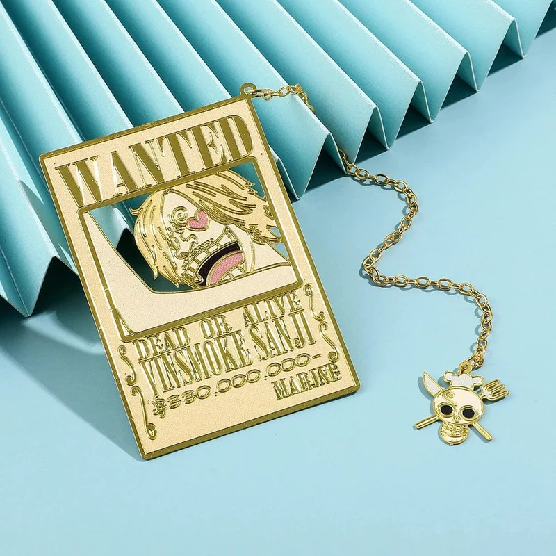 Anime One Piece Piratesreward Metall-Lesezeichen mit Quaste, goldfarben, Luffy Wanted, Lesezeichen, Geschenke für Fans, Sammlungszubehör