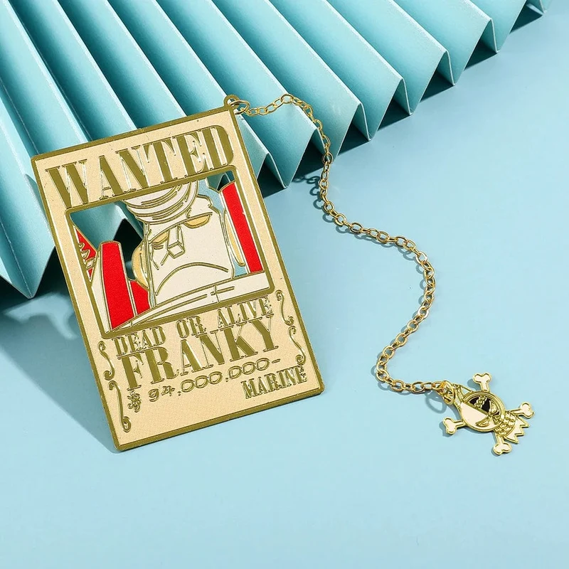 Anime One Piece Piratesreward Metall-Lesezeichen mit Quaste, goldfarben, Luffy Wanted, Lesezeichen, Geschenke für Fans, Sammlungszubehör