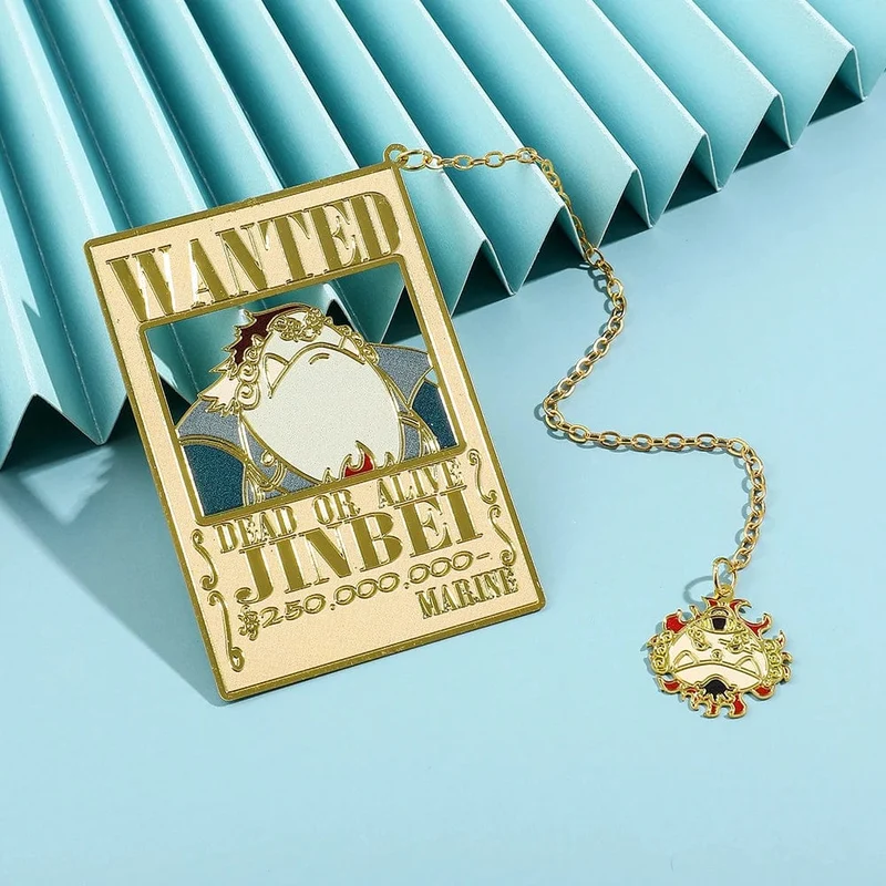 Anime One Piece Piratesreward Metall-Lesezeichen mit Quaste, goldfarben, Luffy Wanted, Lesezeichen, Geschenke für Fans, Sammlungszubehör