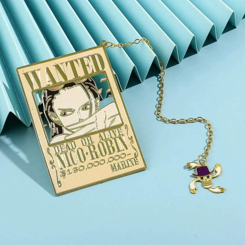 Anime One Piece Piratesreward Metall-Lesezeichen mit Quaste, goldfarben, Luffy Wanted, Lesezeichen, Geschenke für Fans, Sammlungszubehör
