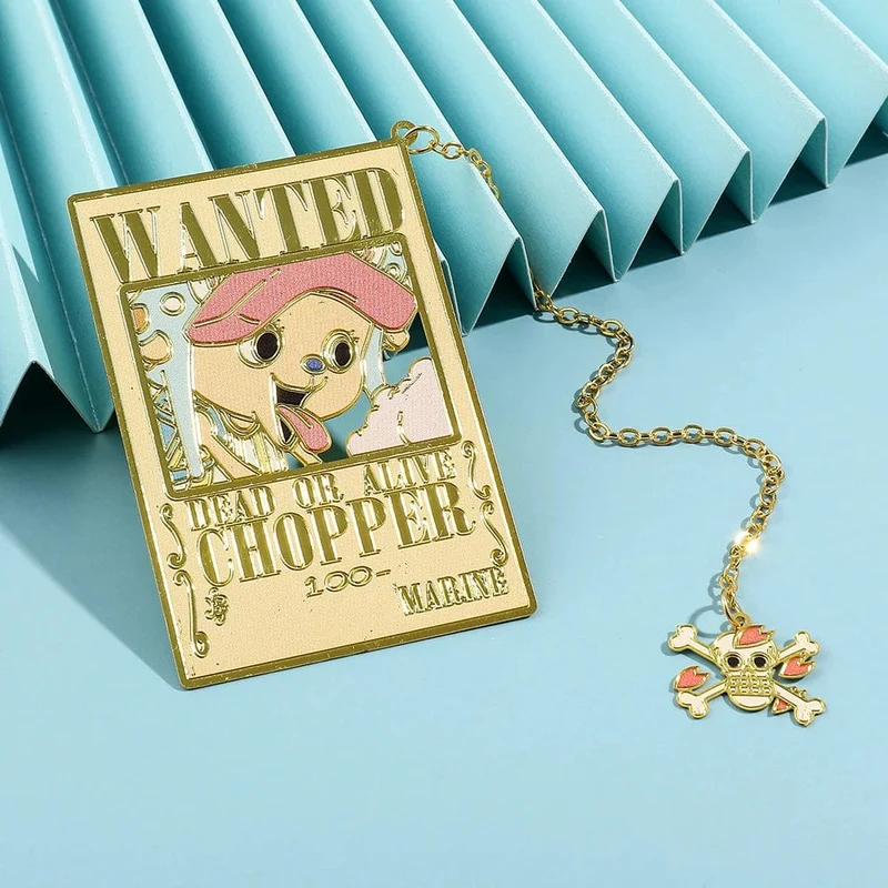 Anime One Piece Piratesreward Metall-Lesezeichen mit Quaste, goldfarben, Luffy Wanted, Lesezeichen, Geschenke für Fans, Sammlungszubehör