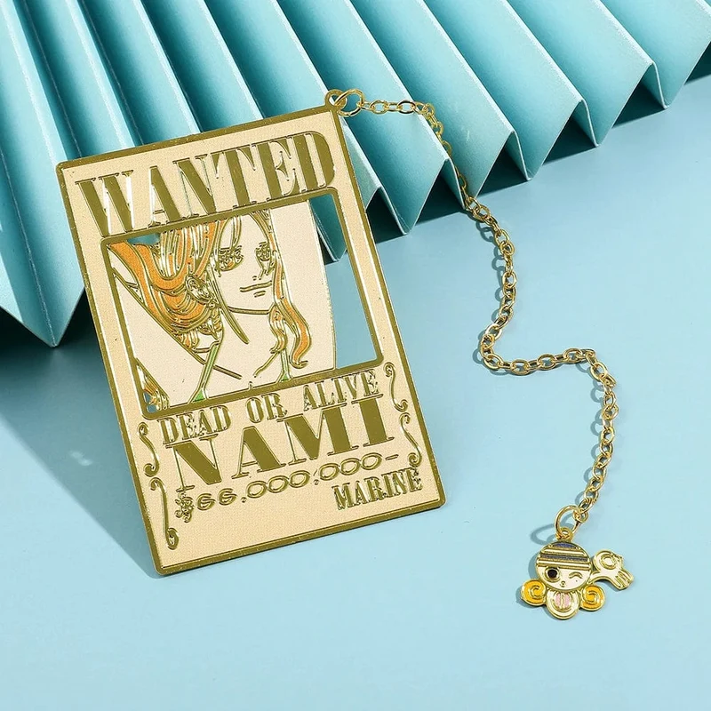 Anime One Piece Piratesreward Metall-Lesezeichen mit Quaste, goldfarben, Luffy Wanted, Lesezeichen, Geschenke für Fans, Sammlungszubehör