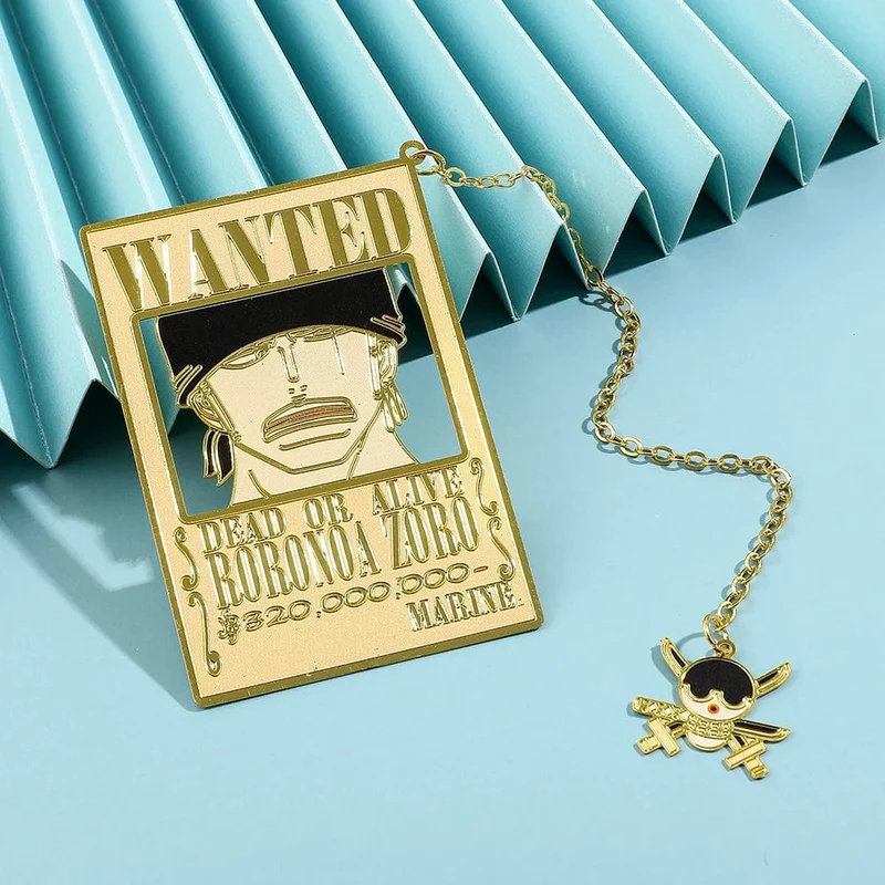 Anime One Piece Piratesreward Metall-Lesezeichen mit Quaste, goldfarben, Luffy Wanted, Lesezeichen, Geschenke für Fans, Sammlungszubehör