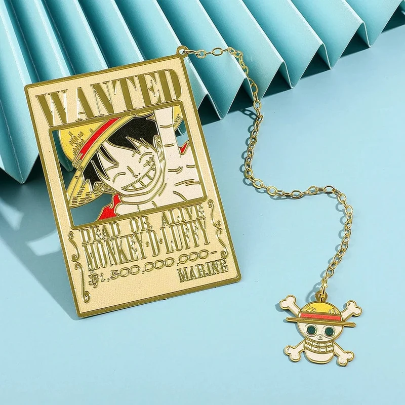Anime One Piece Piratesreward Metall-Lesezeichen mit Quaste, goldfarben, Luffy Wanted, Lesezeichen, Geschenke für Fans, Sammlungszubehör