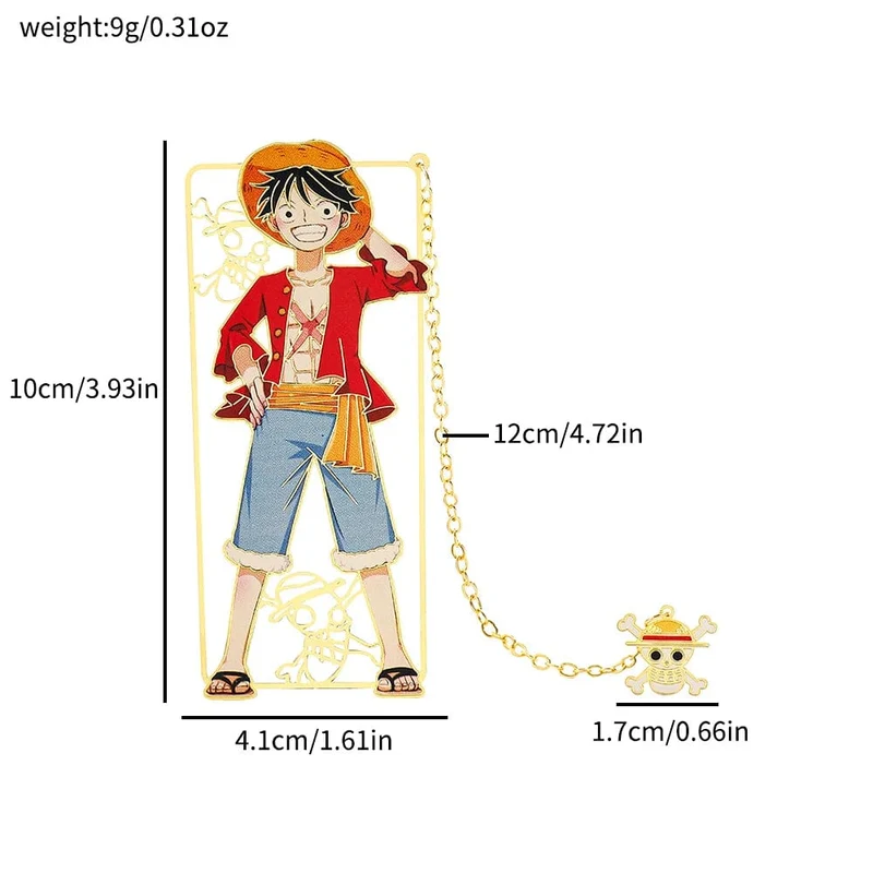 Anime One Piece Figur Metall Lesezeichen mit Quaste Ruffy Uta Shanks Goldfarbe Lesezeichen Geschenke für Fans Sammlungsbedarf