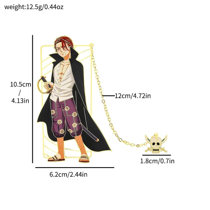 Anime One Piece Figur Metall Lesezeichen mit Quaste Ruffy Uta Shanks Goldfarbe Lesezeichen Geschenke für Fans Sammlungsbedarf
