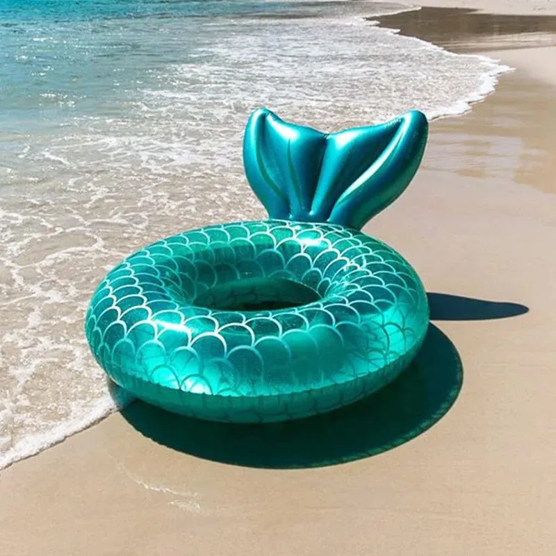 Rooxin Meerjungfrau mit Rückenlehne, aufblasbarer Schwimmring, Schwimmbecken für Erwachsene, Kinder, Babys, Wasserspielröhre, Schwimmmatratze, Spielzeug