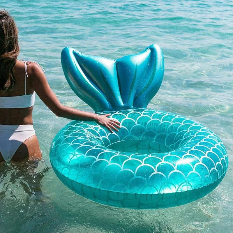 Rooxin Meerjungfrau mit Rückenlehne, aufblasbarer Schwimmring, Schwimmbecken für Erwachsene, Kinder, Babys, Wasserspielröhre, Schwimmmatratze, Spielzeug
