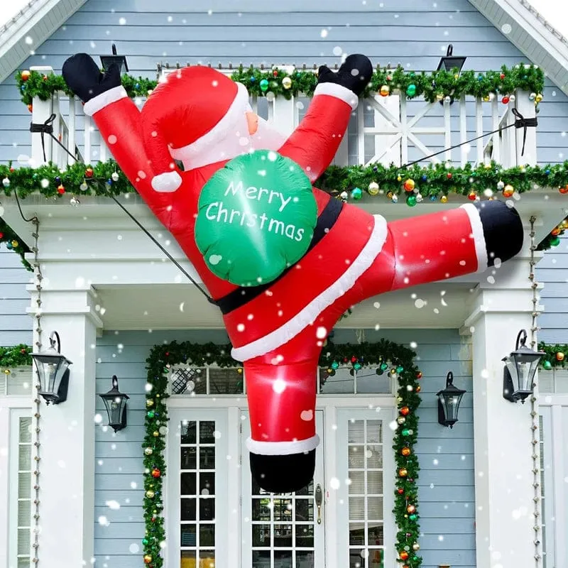 6 Fuß hoher aufblasbarer Weihnachtsmann zum Aufhängen, Weihnachtsmann mit Geschenktüte, Dekorationen, aufblasbarer kletternder Weihnachtsmann mit LED-Lichtern, Spielzeug für draußen