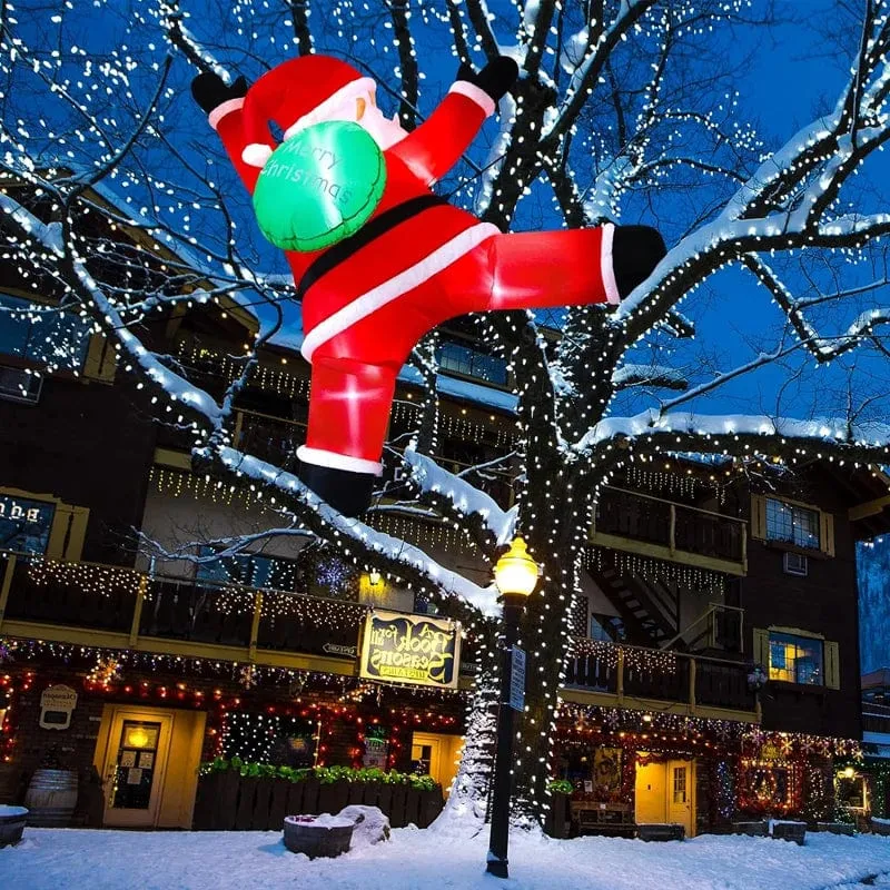 6 Fuß hoher aufblasbarer Weihnachtsmann zum Aufhängen, Weihnachtsmann mit Geschenktüte, Dekorationen, aufblasbarer kletternder Weihnachtsmann mit LED-Lichtern, Spielzeug für draußen