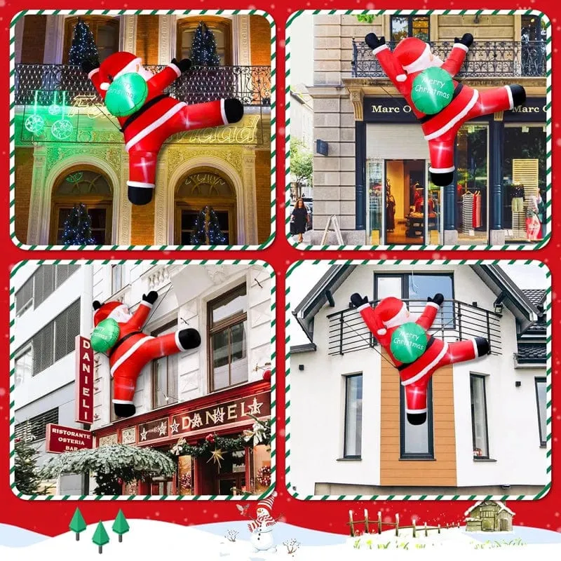 6 Fuß hoher aufblasbarer Weihnachtsmann zum Aufhängen, Weihnachtsmann mit Geschenktüte, Dekorationen, aufblasbarer kletternder Weihnachtsmann mit LED-Lichtern, Spielzeug für draußen
