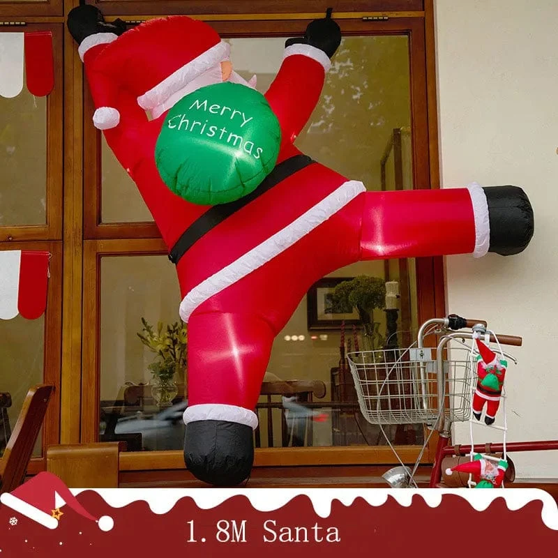 6 Fuß hoher aufblasbarer Weihnachtsmann zum Aufhängen, Weihnachtsmann mit Geschenktüte, Dekorationen, aufblasbarer kletternder Weihnachtsmann mit LED-Lichtern, Spielzeug für draußen