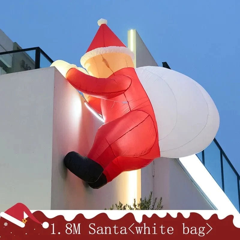 6 Fuß hoher aufblasbarer Weihnachtsmann zum Aufhängen, Weihnachtsmann mit Geschenktüte, Dekorationen, aufblasbarer kletternder Weihnachtsmann mit LED-Lichtern, Spielzeug für draußen