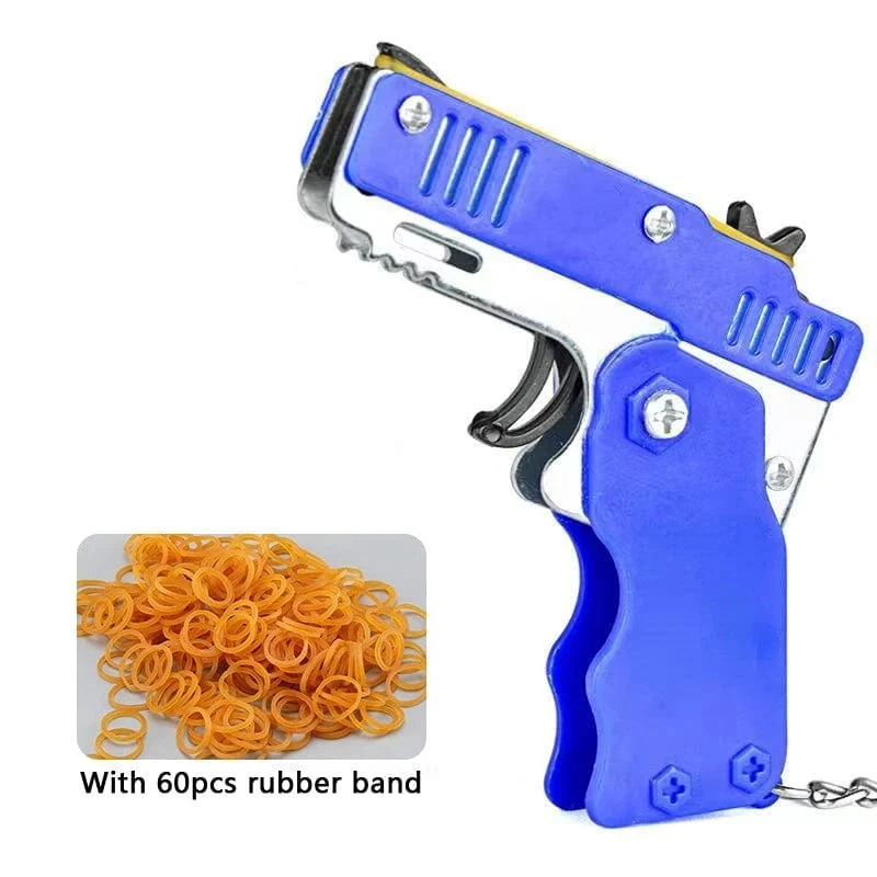 1 stücke Mini Metall Pistole Klapp Gummiband Spielzeug Outdoor Sport Keychain Spielzeug 6 Bursts Gummi Pistole Kinder Geschenke Party favor Pistole Spielzeug