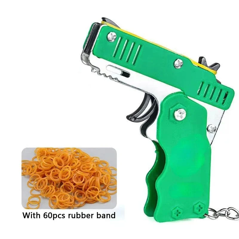 1 stücke Mini Metall Pistole Klapp Gummiband Spielzeug Outdoor Sport Keychain Spielzeug 6 Bursts Gummi Pistole Kinder Geschenke Party favor Pistole Spielzeug