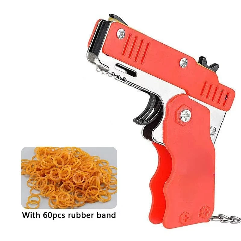 1 stücke Mini Metall Pistole Klapp Gummiband Spielzeug Outdoor Sport Keychain Spielzeug 6 Bursts Gummi Pistole Kinder Geschenke Party favor Pistole Spielzeug