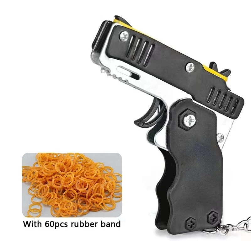 1 stücke Mini Metall Pistole Klapp Gummiband Spielzeug Outdoor Sport Keychain Spielzeug 6 Bursts Gummi Pistole Kinder Geschenke Party favor Pistole Spielzeug