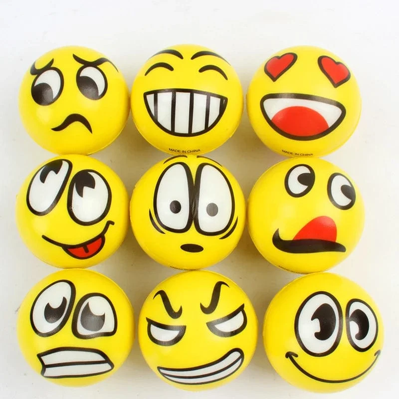 6 Teile/los 6.3 cm Lächeln Gesicht Schaum Ball Squeeze Stress Ball Outdoor Sport Relief Spielzeug Hand Handgelenk Übung PU Spielzeug Bälle Für Kinder