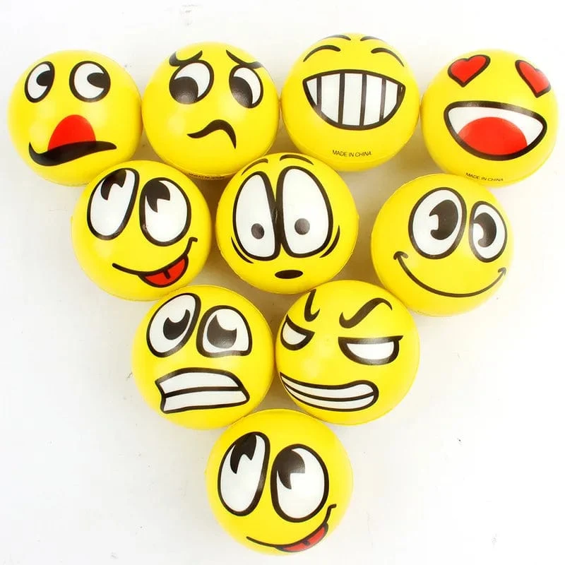 6 Teile/los 6.3 cm Lächeln Gesicht Schaum Ball Squeeze Stress Ball Outdoor Sport Relief Spielzeug Hand Handgelenk Übung PU Spielzeug Bälle Für Kinder