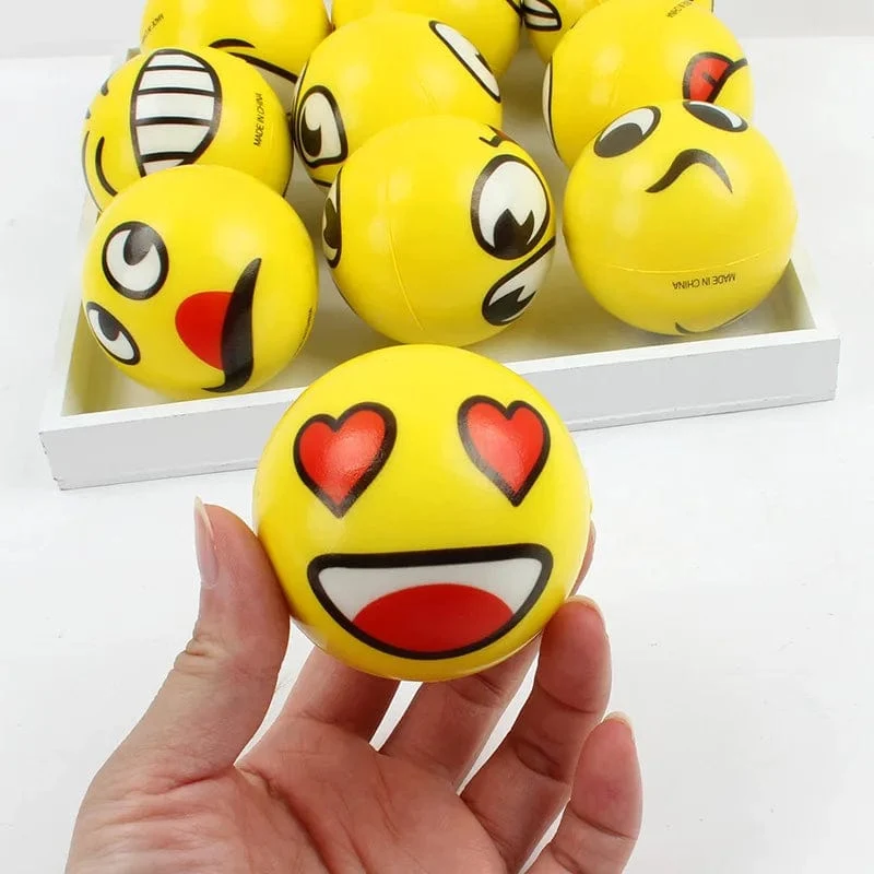 6 Teile/los 6.3 cm Lächeln Gesicht Schaum Ball Squeeze Stress Ball Outdoor Sport Relief Spielzeug Hand Handgelenk Übung PU Spielzeug Bälle Für Kinder