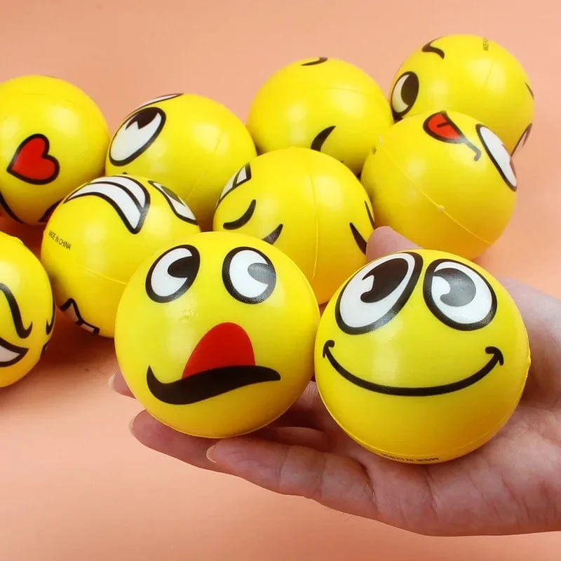 6 Teile/los 6.3 cm Lächeln Gesicht Schaum Ball Squeeze Stress Ball Outdoor Sport Relief Spielzeug Hand Handgelenk Übung PU Spielzeug Bälle Für Kinder