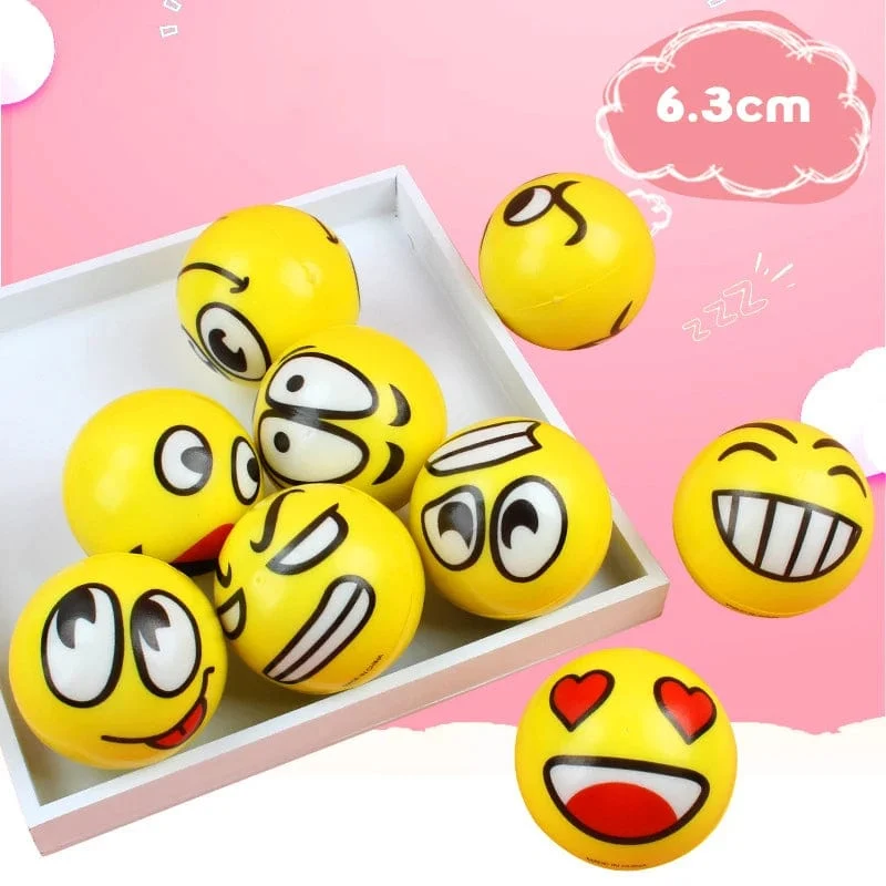 6 Teile/los 6.3 cm Lächeln Gesicht Schaum Ball Squeeze Stress Ball Outdoor Sport Relief Spielzeug Hand Handgelenk Übung PU Spielzeug Bälle Für Kinder