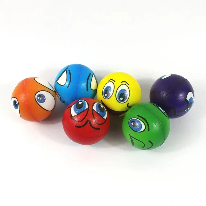 6 Teile/los 6.3 cm Lächeln Gesicht Schaum Ball Squeeze Stress Ball Outdoor Sport Relief Spielzeug Hand Handgelenk Übung PU Spielzeug Bälle Für Kinder