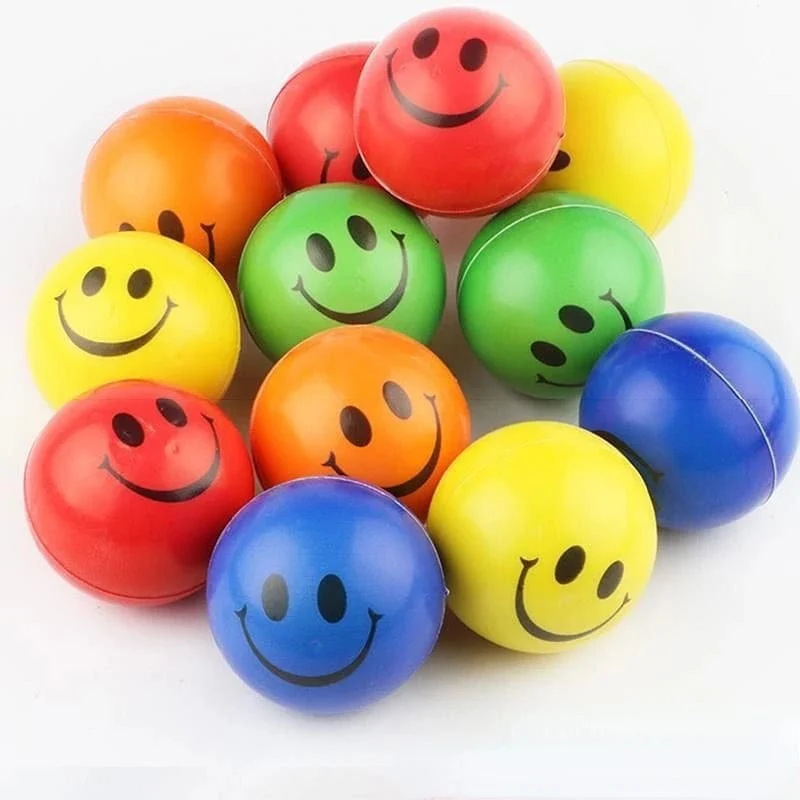 6 Teile/los 6.3 cm Lächeln Gesicht Schaum Ball Squeeze Stress Ball Outdoor Sport Relief Spielzeug Hand Handgelenk Übung PU Spielzeug Bälle Für Kinder