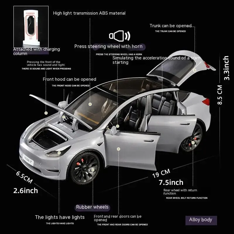 1:24 Spielzeugautos, Modell Y, Rückzugsfahrzeuge, Druckgussauto, Modellauto, Spielzeug für Jungen und Mädchen im Alter von 3 bis 12 Jahren, Schwarz
