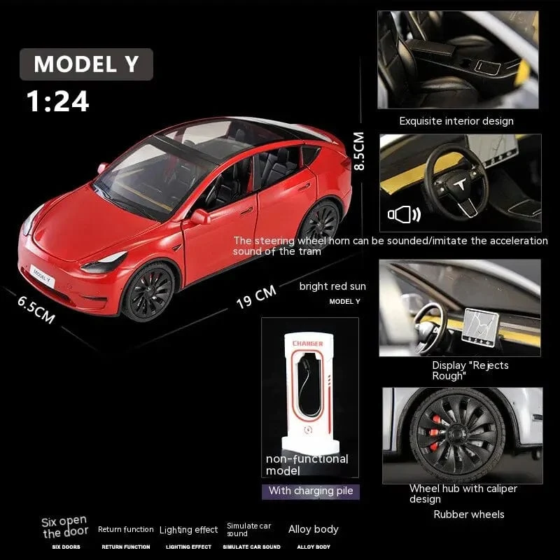 1:24 Spielzeugautos, Modell Y, Rückzugsfahrzeuge, Druckgussauto, Modellauto, Spielzeug für Jungen und Mädchen im Alter von 3 bis 12 Jahren, Schwarz
