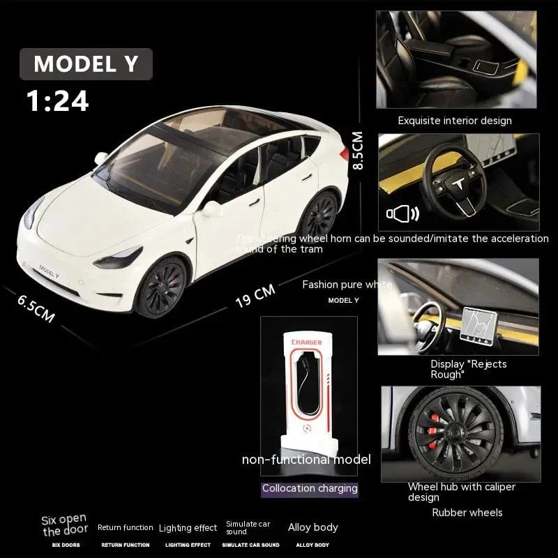 1:24 Spielzeugautos, Modell Y, Rückzugsfahrzeuge, Druckgussauto, Modellauto, Spielzeug für Jungen und Mädchen im Alter von 3 bis 12 Jahren, Schwarz