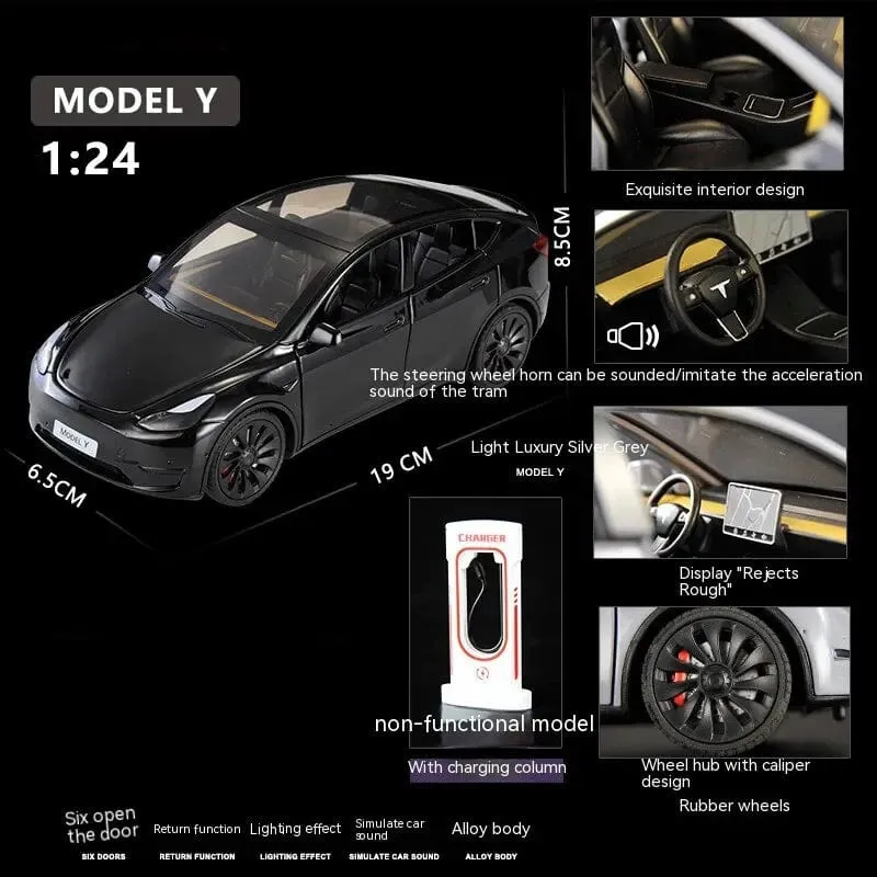 1:24 Spielzeugautos, Modell Y, Rückzugsfahrzeuge, Druckgussauto, Modellauto, Spielzeug für Jungen und Mädchen im Alter von 3 bis 12 Jahren, Schwarz