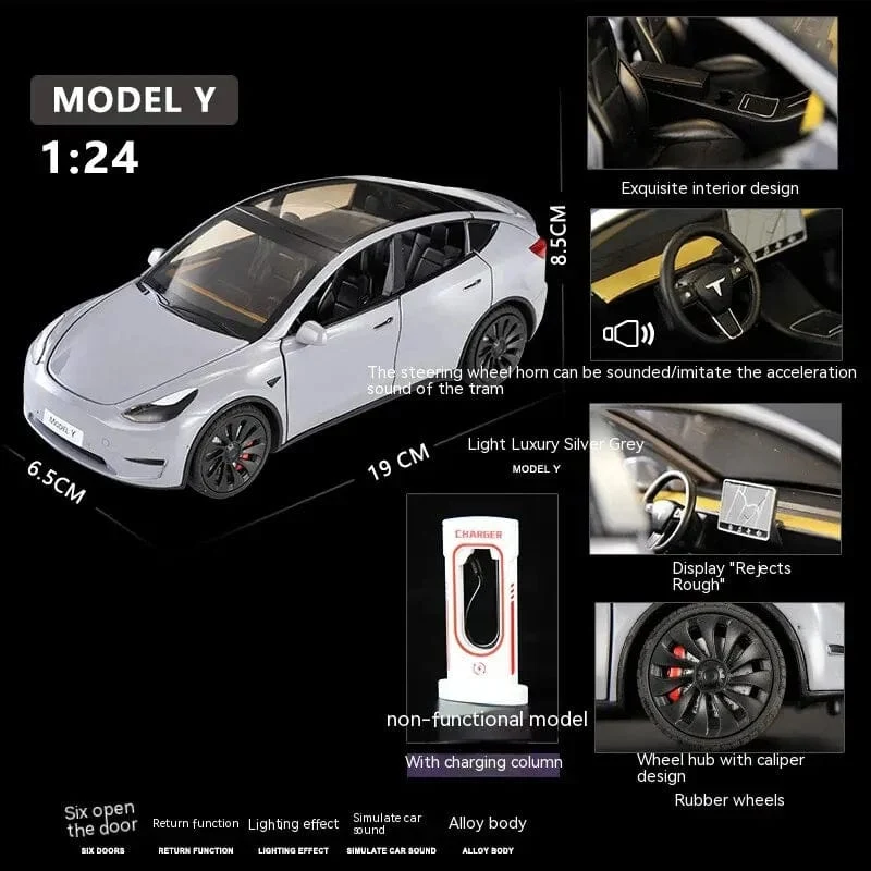 1:24 Spielzeugautos, Modell Y, Rückzugsfahrzeuge, Druckgussauto, Modellauto, Spielzeug für Jungen und Mädchen im Alter von 3 bis 12 Jahren, Schwarz